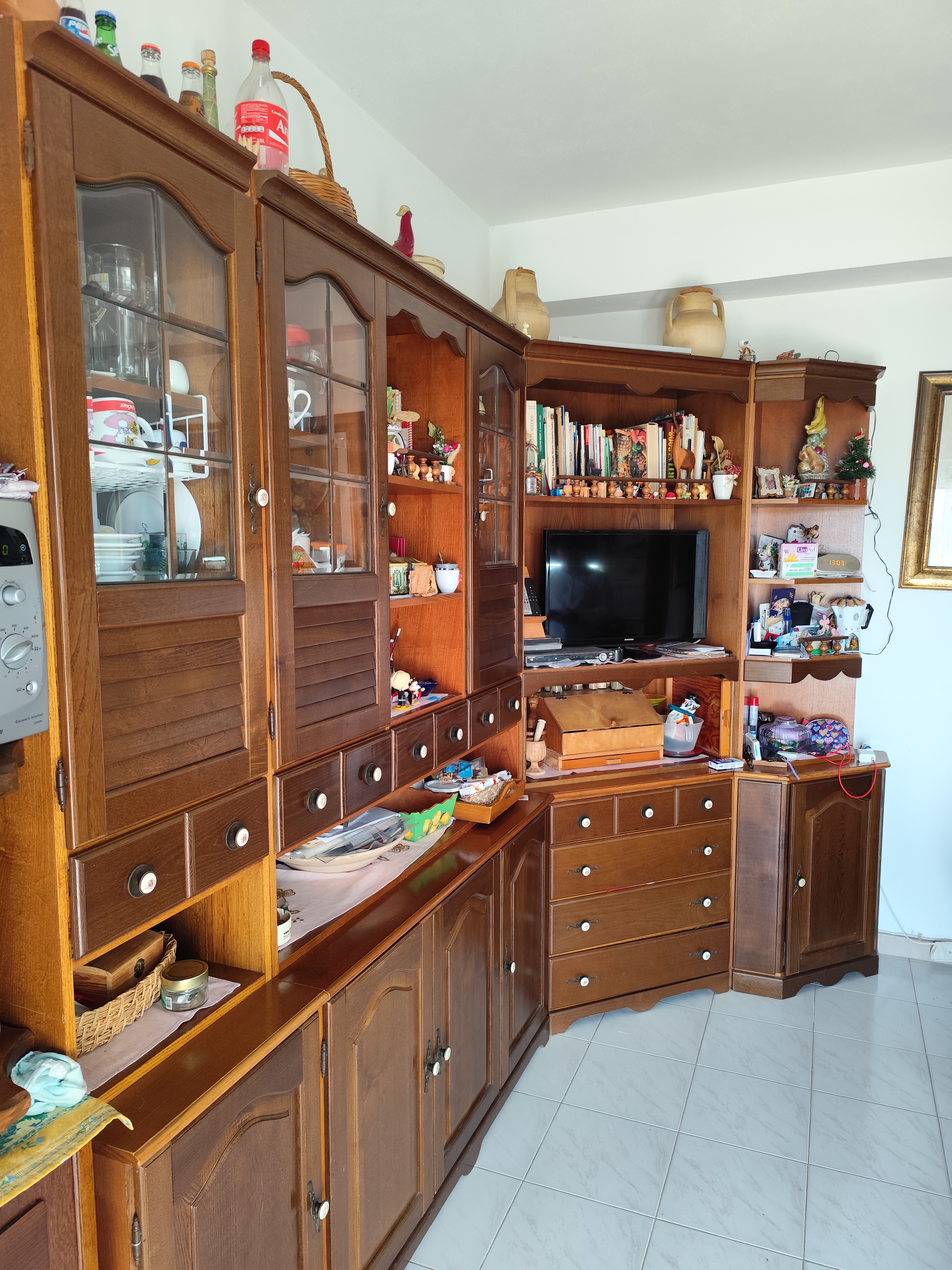 Mobile soggiorno cucina ad angolo in rovere